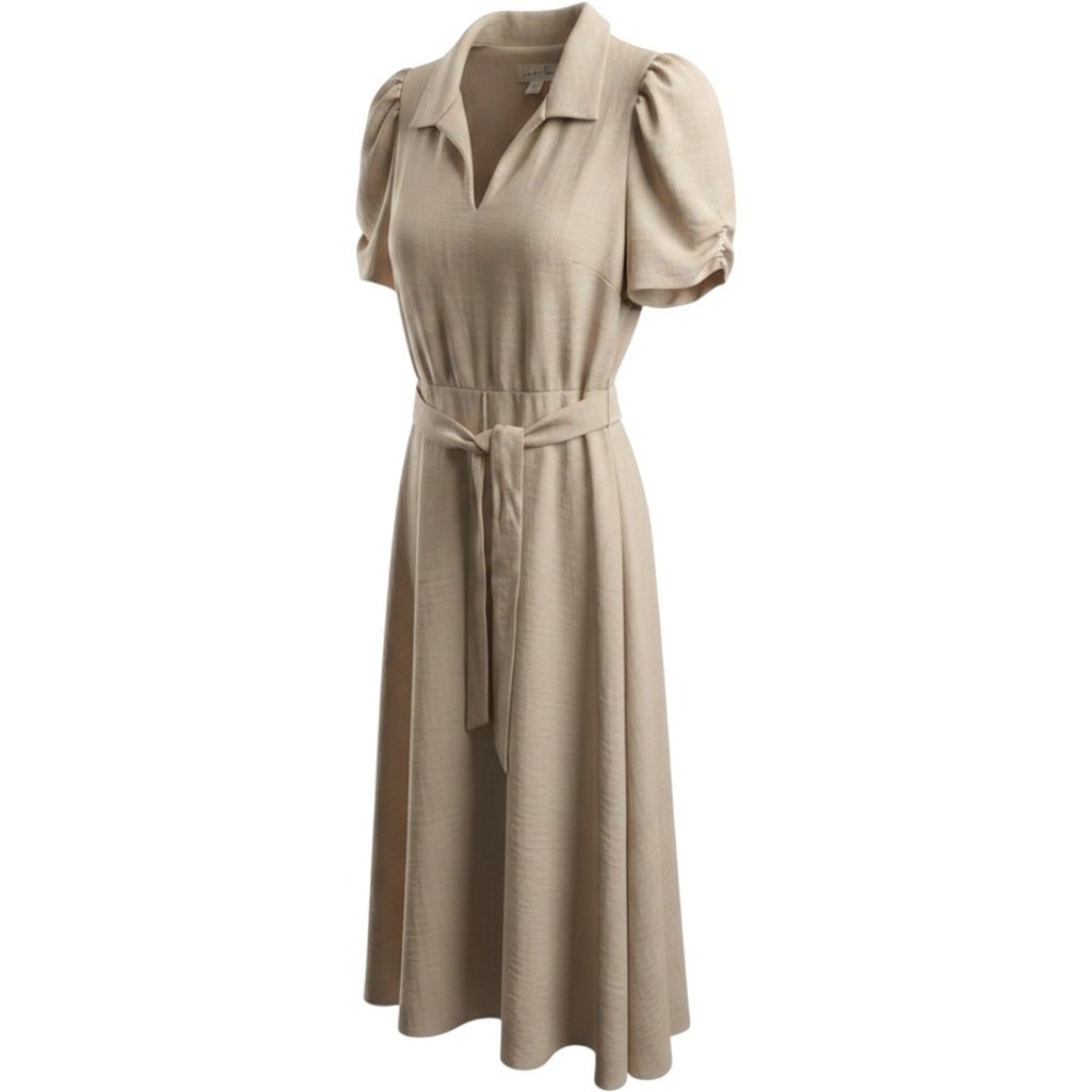 NWT Harper Rose Pleated Sleeve Belted Midi Minimalist Old Money Dress Womens 12